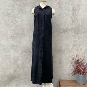 Vintage Heavyweight Linen Hooded Tunic Maxi Dress